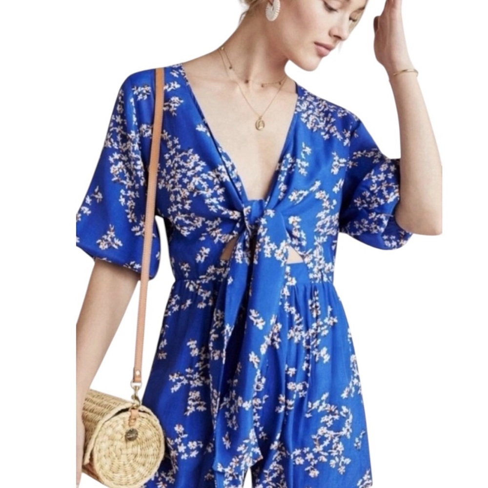 Faithfull the Brand x Anthropologie Faithful Sophie Romper Front-Tie Size L EUC
